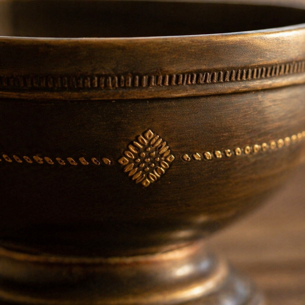Kanjeevaram Antique Brass Serving Bowl, The Brass Atelier. Handmade in India by House of Taraasha.