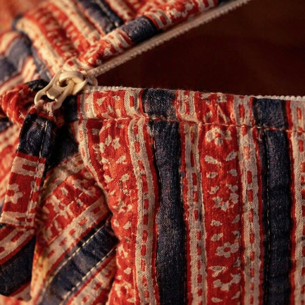 Quilted Block-Print Pouch Red and Blue, Medium, The Gift Room. Handmade in India by House of Taraasha.