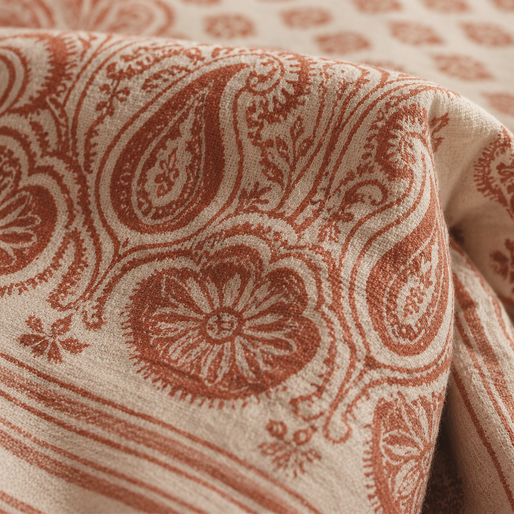Sanganer Hand-Printed Cotton Bedsheet, Peach & Ivory, The Linen Room. Handmade in India by House of Taraasha.