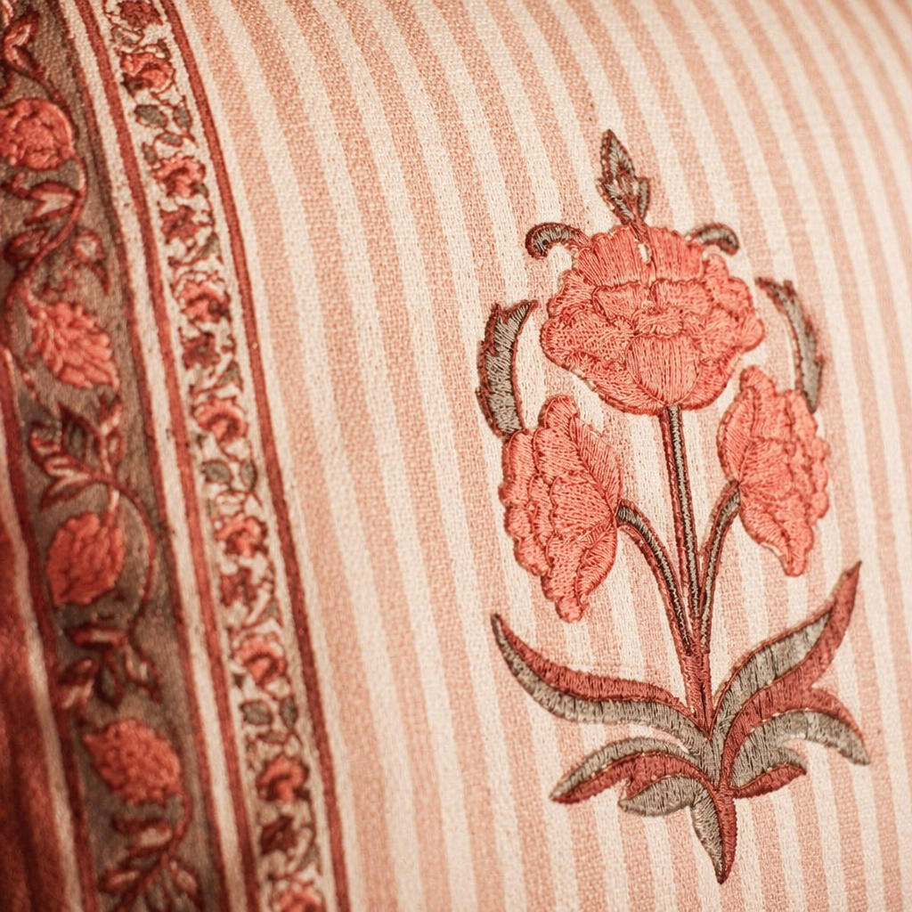 Royal Courtyards Dusty Pink Floral Cotton Cushion Cover, The Living Room. Handmade in India by House of Taraasha.