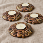 Airavat: Elephant Face Terracotta Tea Light Holders, Set of 4 or 2