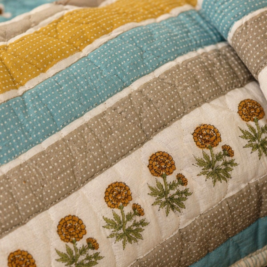 Sanganer Hand Block-Printed Mulmul Cotton AC Comforter, The Linen Room. Handmade in India by House of Taraasha.