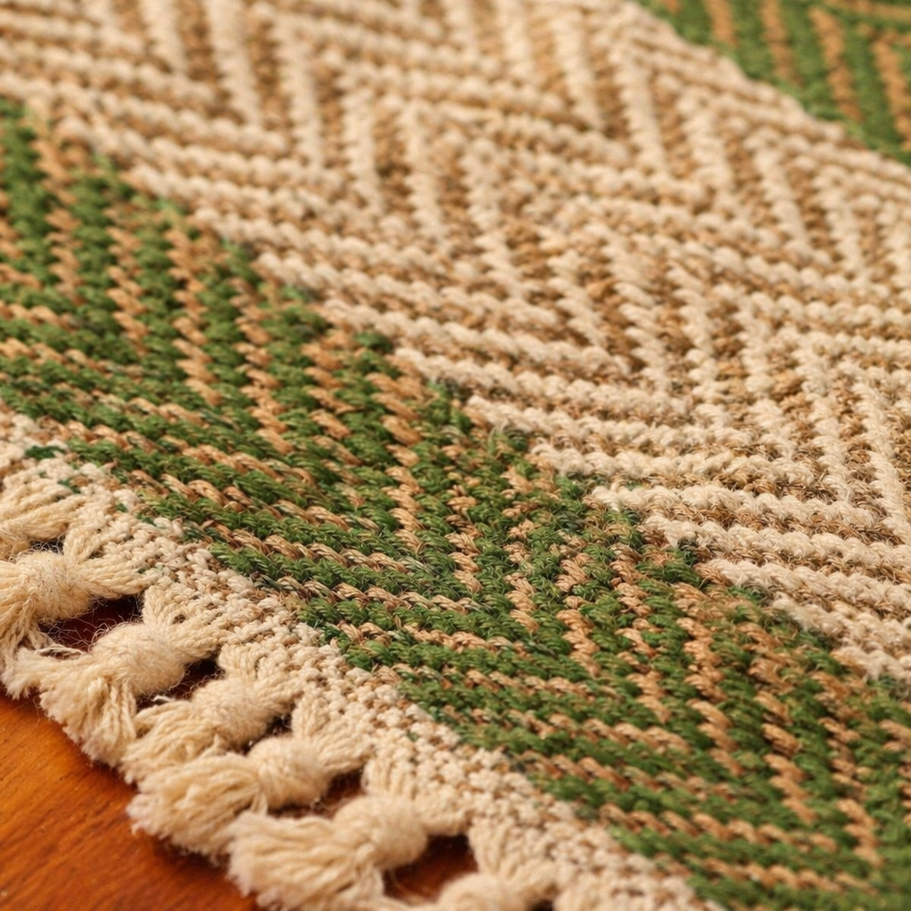 Olive Green & Off-White Madur Grass Table Mat, The Gathered Table. Handmade in India by House of Taraasha.