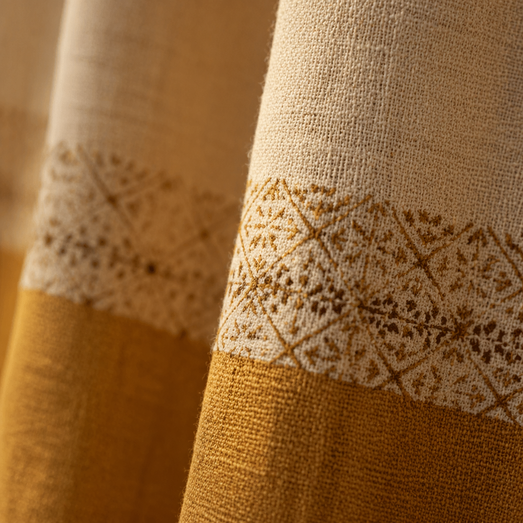 Reversible Mustard and Off-White Door Curtain, The Draped Window. Handmade in India by House of Taraasha.
