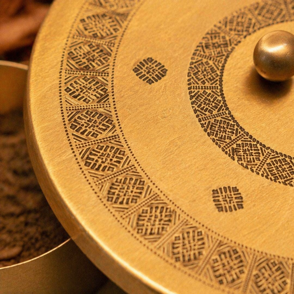 Kanjeevaram Premium Pure Brass Masala Dabba, The Brass Atelier. Handmade in India by House of Taraasha.