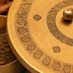 Kanjeevaram Premium Pure Brass Masala Dabba, The Brass Atelier. Handmade in India by House of Taraasha.