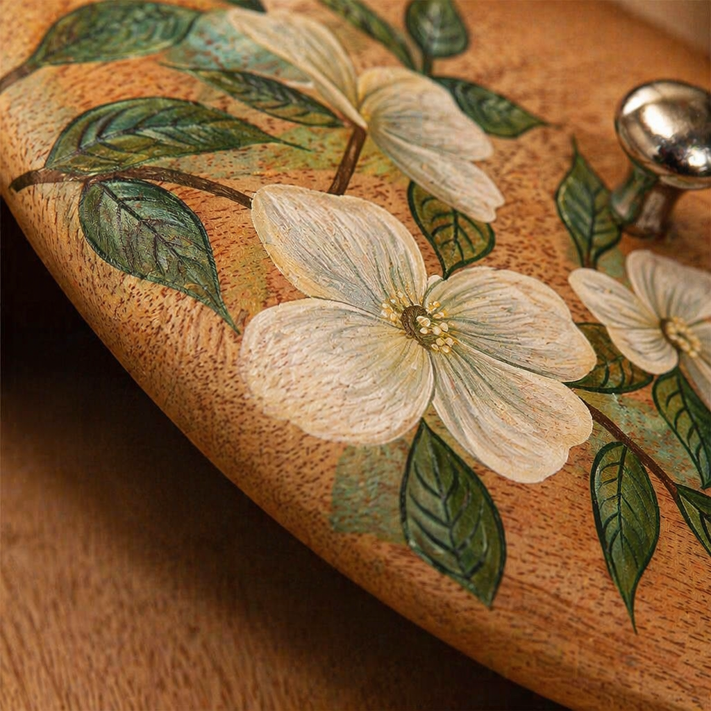 Rajasthani Hand-Painted Mango Wood Roti Box, The Wood Table. Handmade in India by House of Taraasha.
