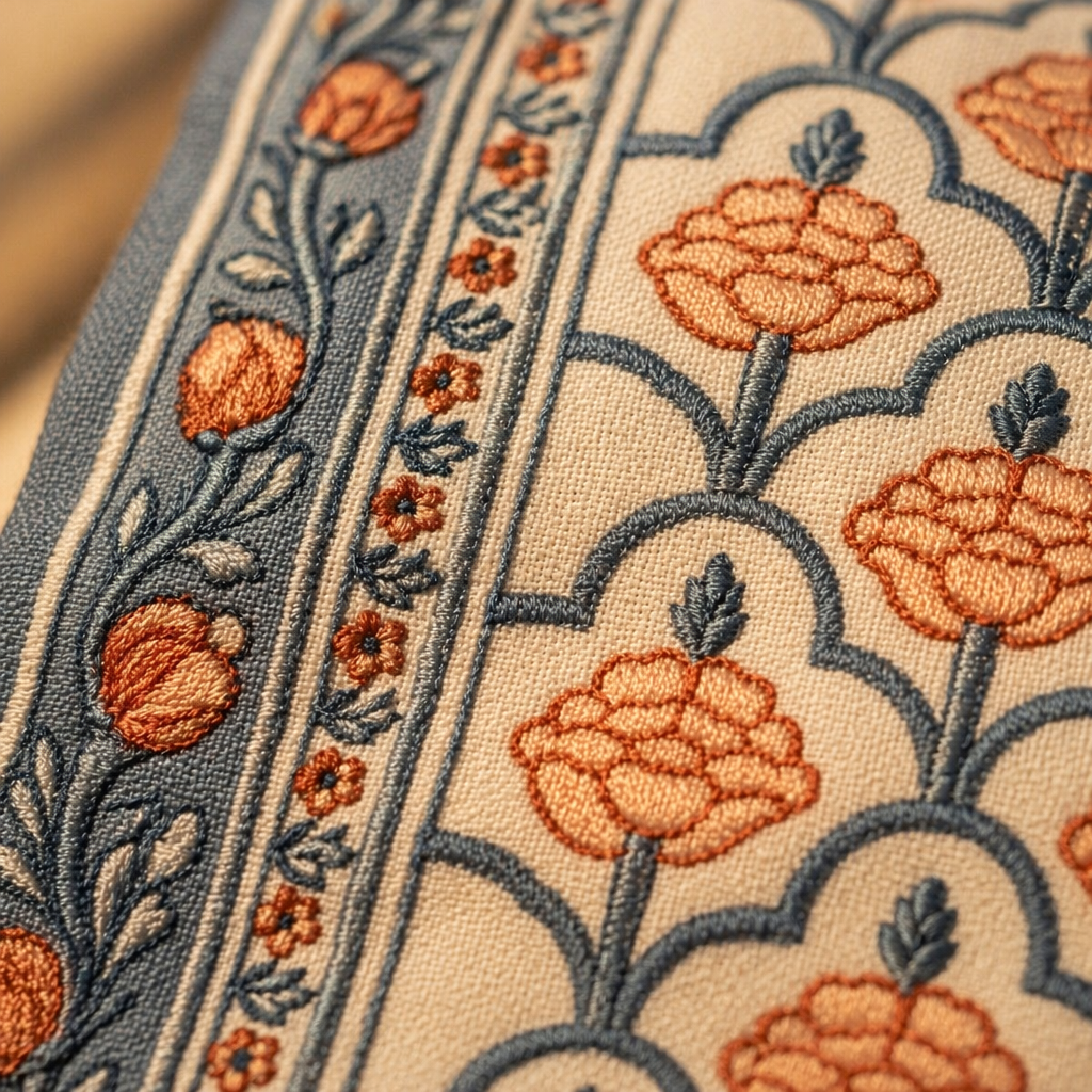 Jaali and Floral Blue and Dusty Pink Cushion Cover Set of 5, The Living Room. Handmade in India by House of Taraasha.