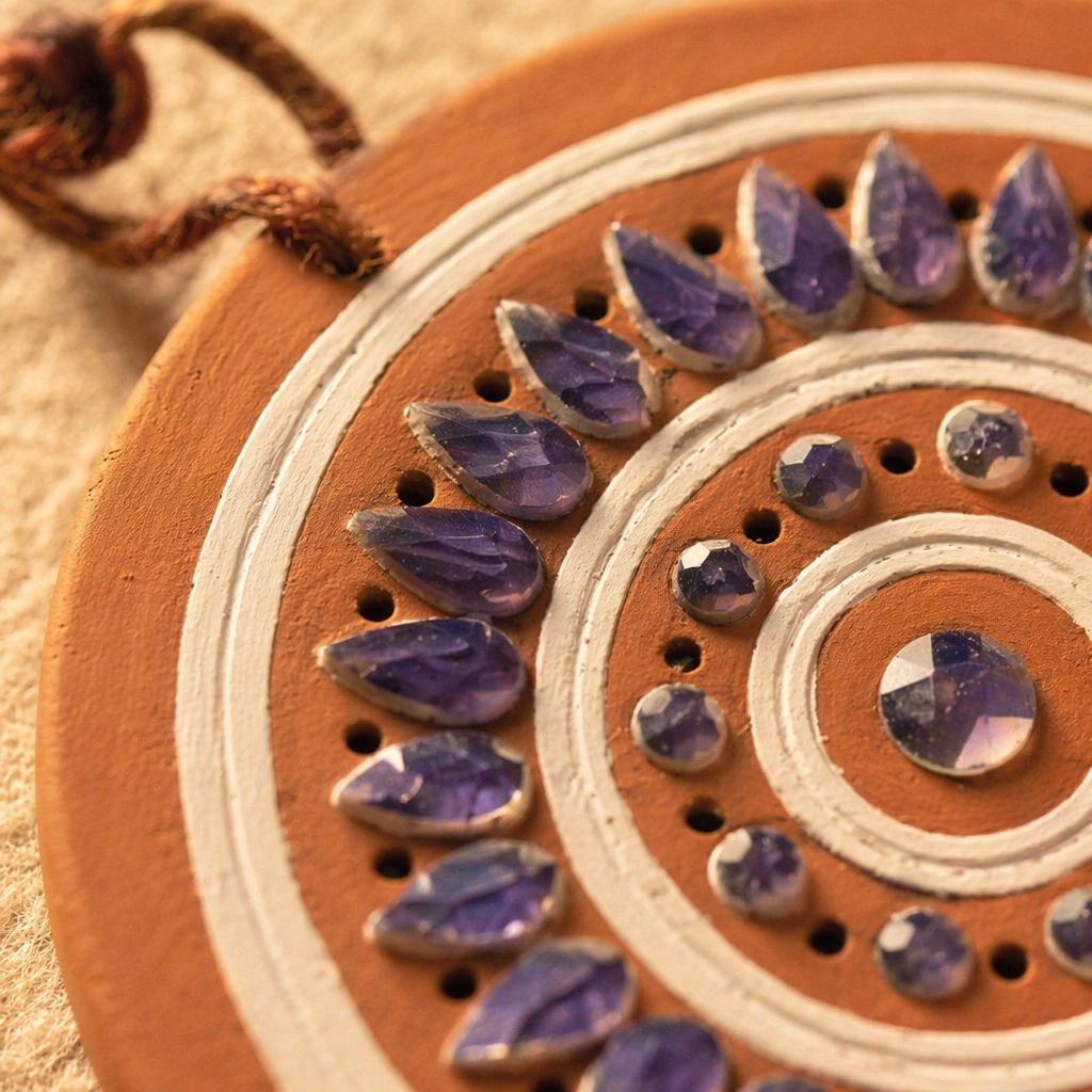 Lippan Mud Art Hanging Ornaments Pastel Set of Five, Still Light. Handmade in India by House of Taraasha.