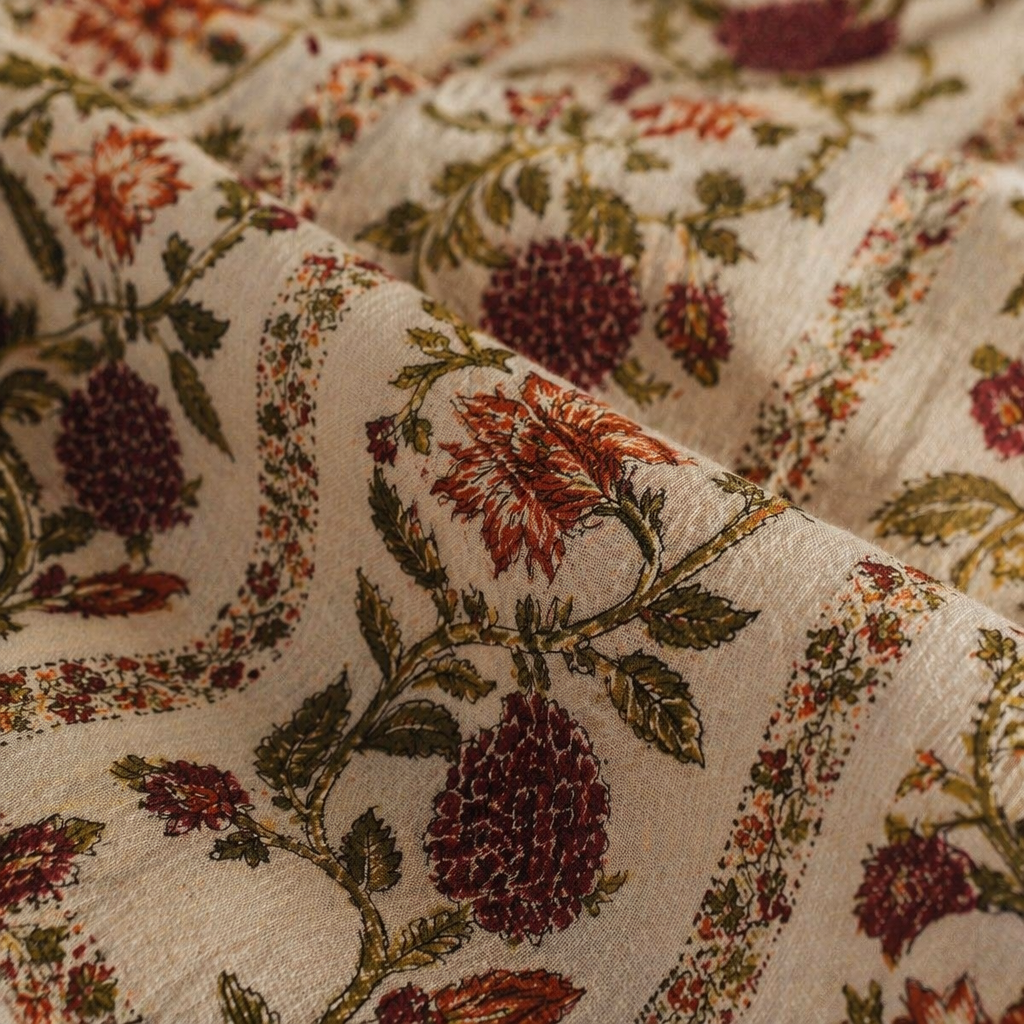 Floral Vine 300 TC Block-Printed Cotton Bedsheet, The Linen Room. Handmade in India by House of Taraasha.