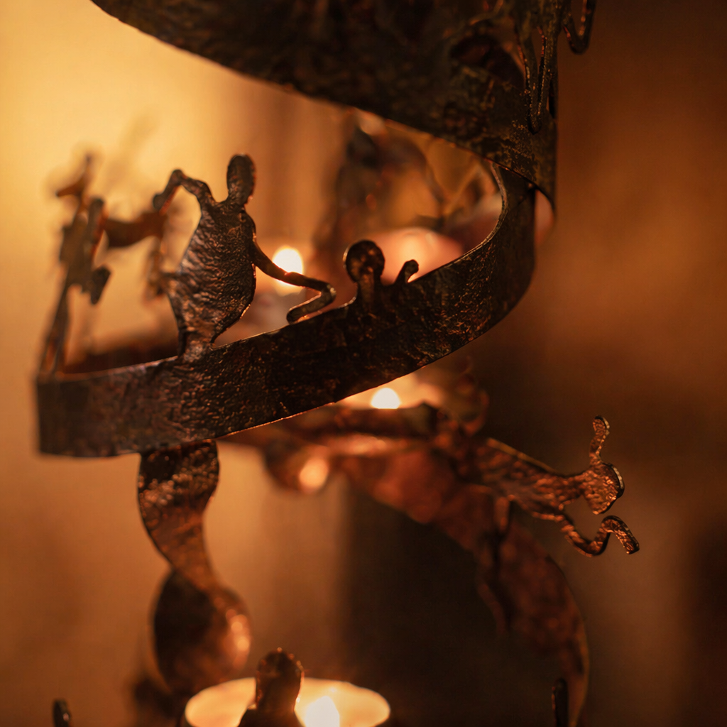 Bastar Wrought Iron Spiral Tealight Holder, Still Light. Handmade in India by House of Taraasha.