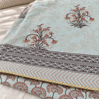 Aqua Floral Dohar, close-up of the print, border and reverse