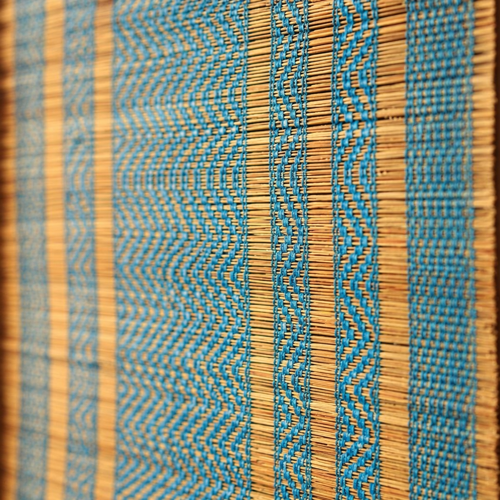 Madur Blue Handwoven Grass Runner, 4-Seater, The Gathered Table. Handmade in India by House of Taraasha.