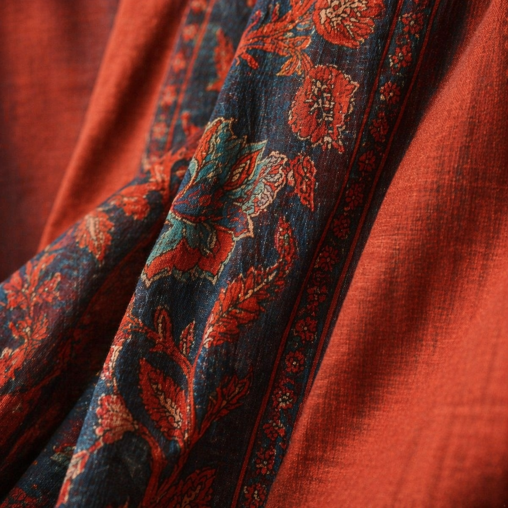 Chintz Assorted Set Brick Red, Navy and Ivory Cotton Curtains, The Draped Window. Handmade in India by House of Taraasha.
