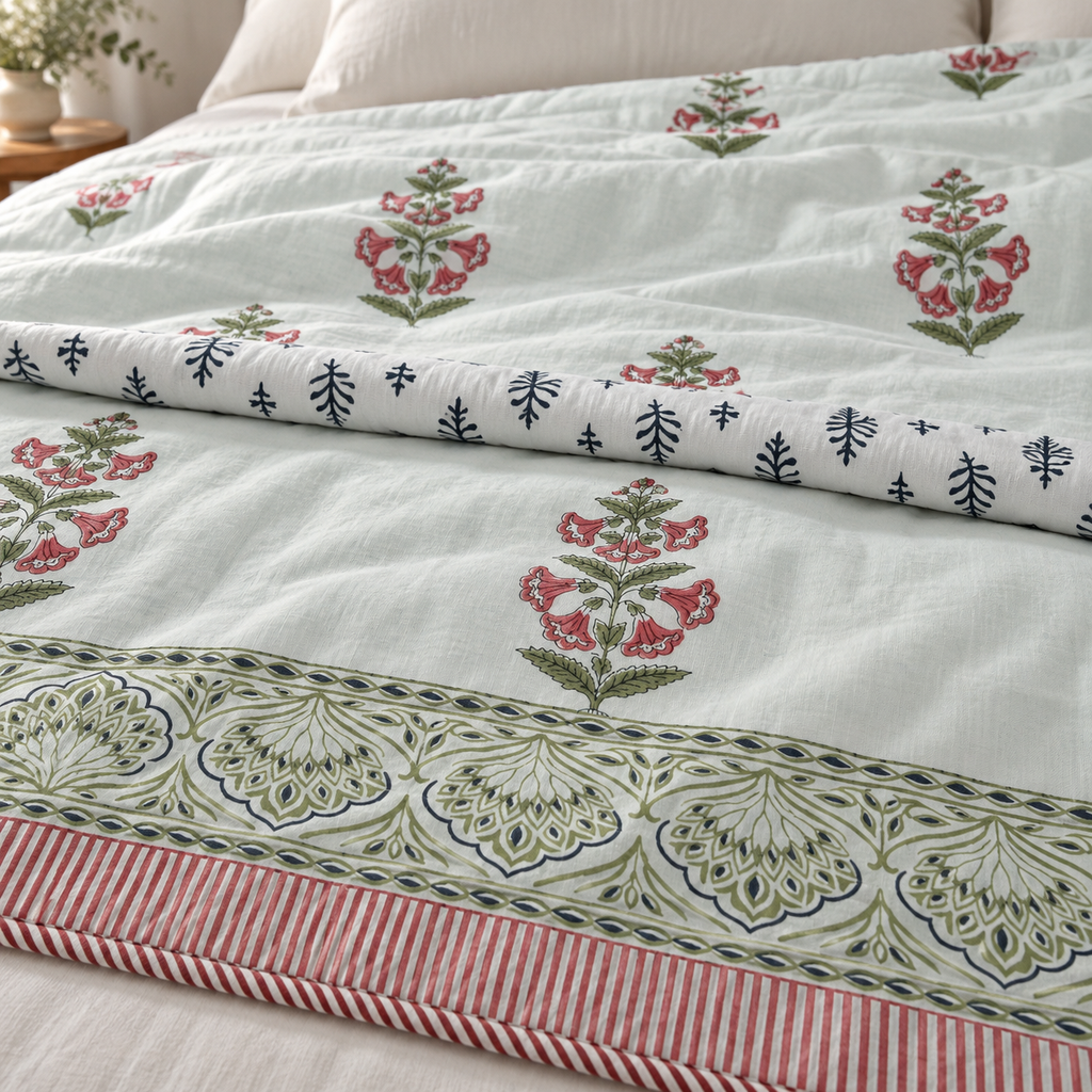 Pink Floral Buta Dohar, close-up of the print, border and reverse