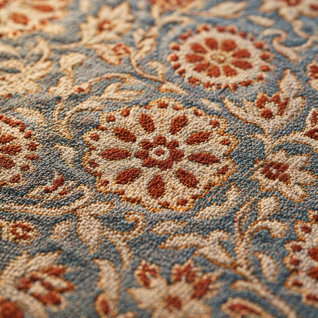 Blue & Dusty Pink Floral Cotton Table Mat, The Gathered Table. Handmade in India by House of Taraasha.