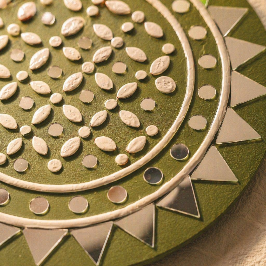 Olive Lippan Mud & Mirror Wall Disc, The Art Wall. Handmade in India by House of Taraasha.