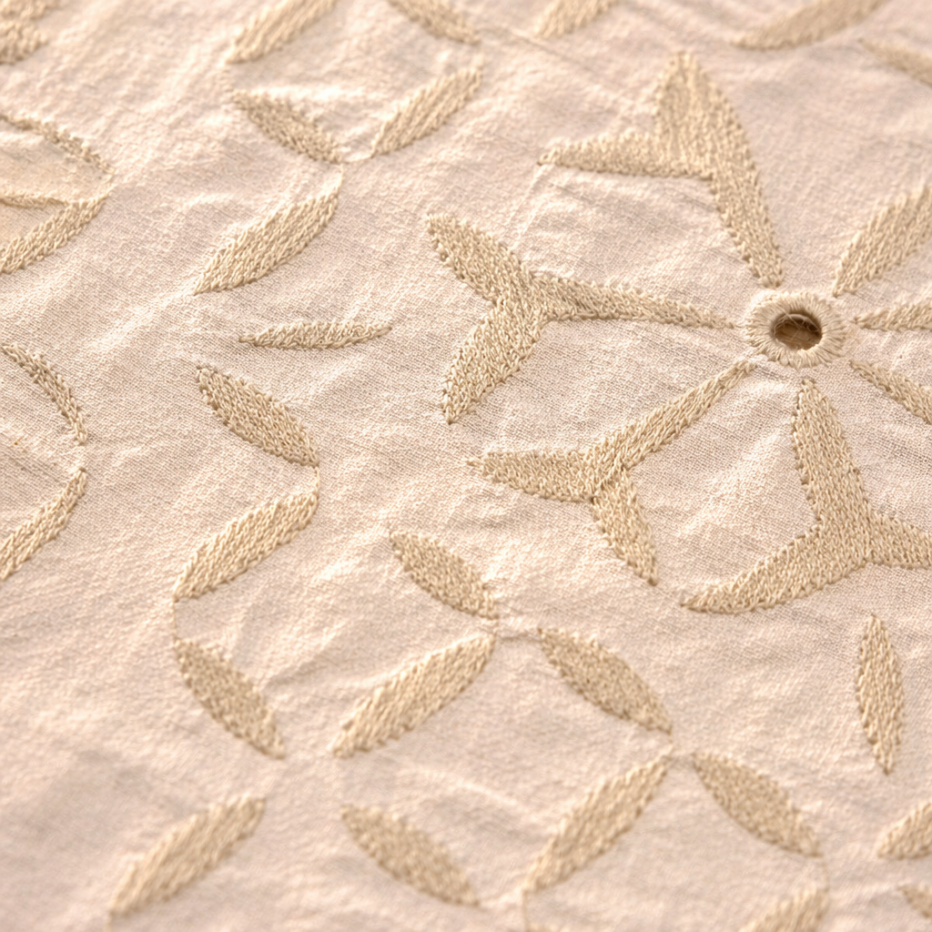 Applique Cutwork Runner Lily White with Mirrors, The Gathered Table. Handmade in India by House of Taraasha.