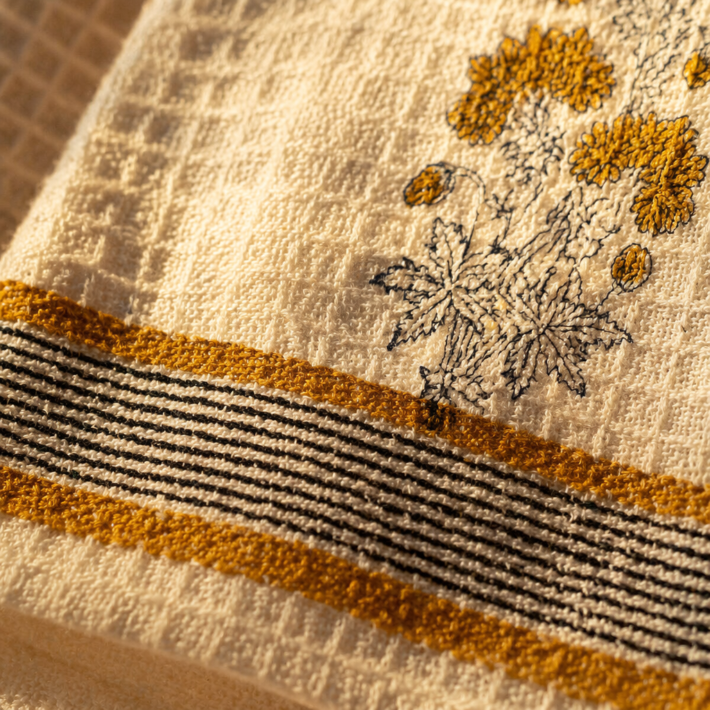 Yellow Floral Hand Block-Printed Cotton Hand Towel, The Linen Room. Handmade in India by House of Taraasha.