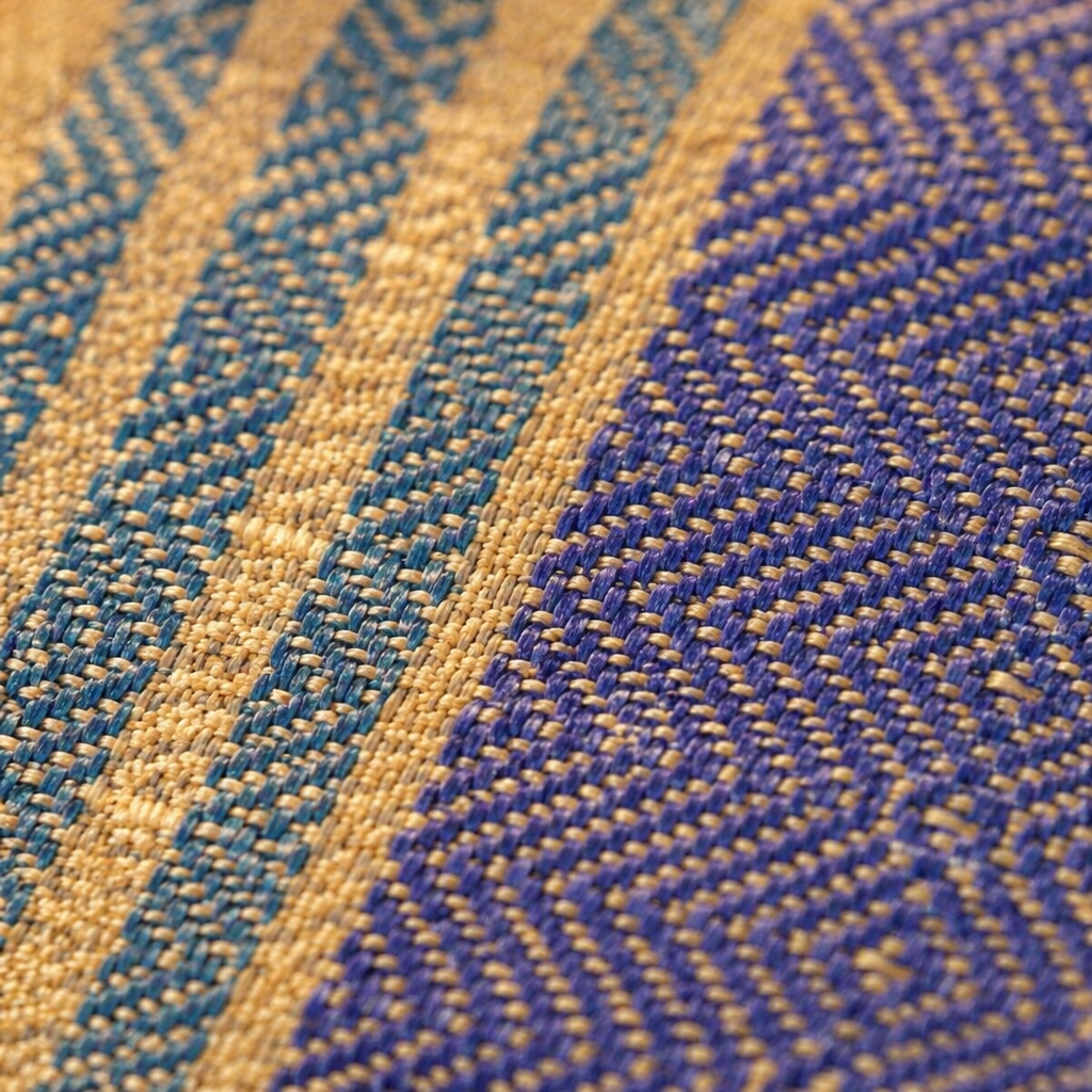 Teal & Cobalt Blue Madur Grass Table Mat, The Gathered Table. Handmade in India by House of Taraasha.