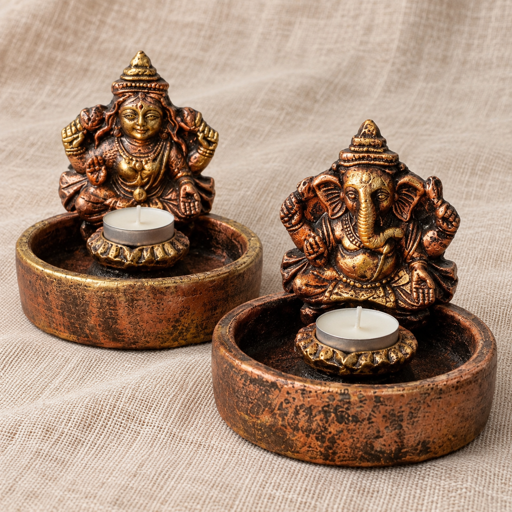 Ashirwad: Lakshmi and Ganesha Terracotta Bowl Diyas, Set of 2