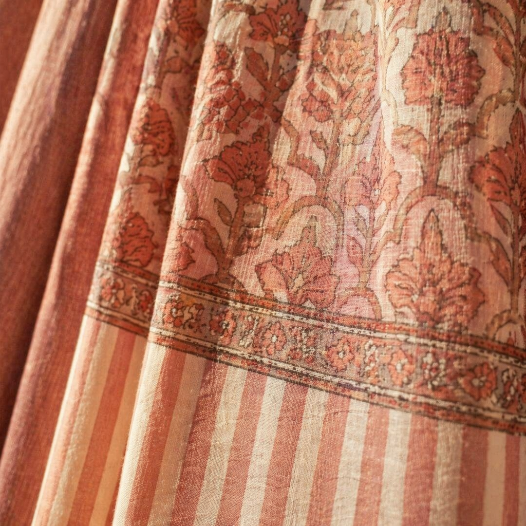 Royal Courtyards Dusty Pink & Off-White Woven-Printed Set of Three, The Draped Window. Handmade in India by House of Taraasha.