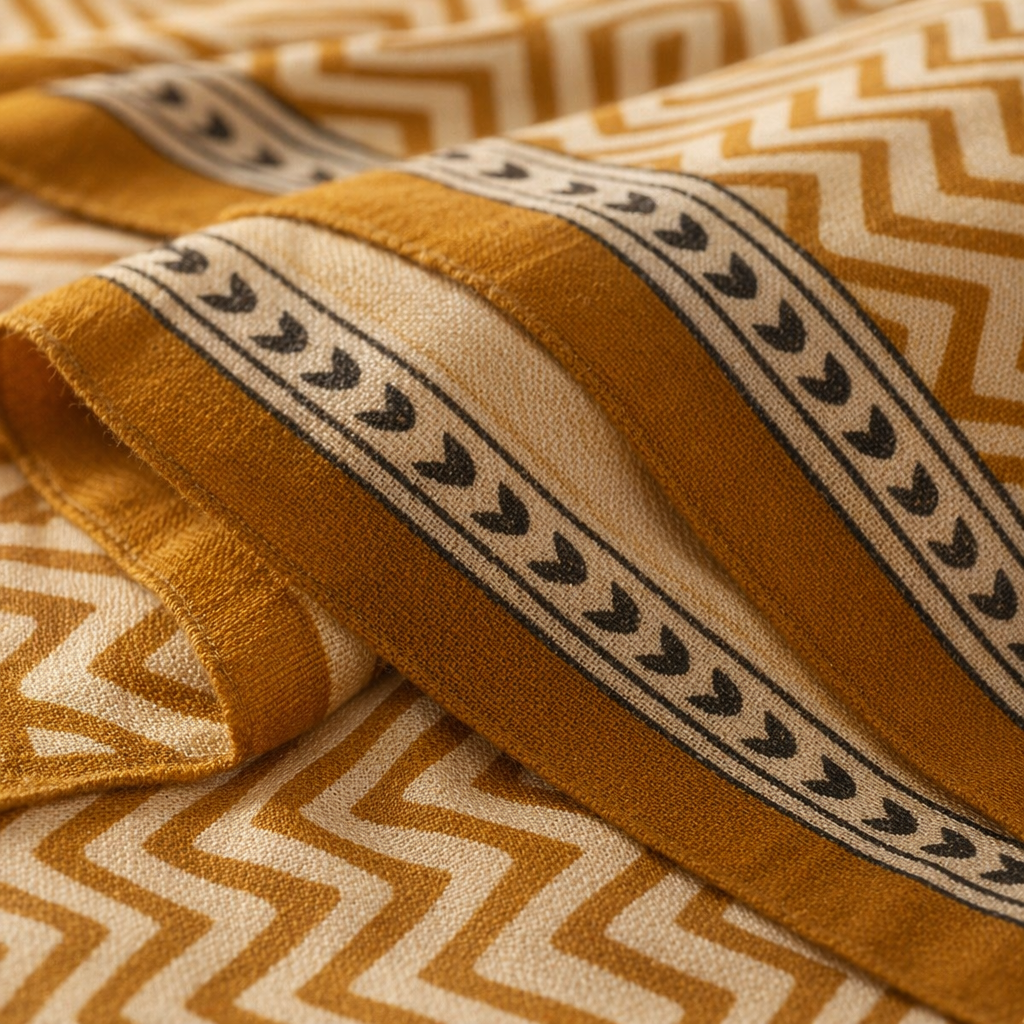 Mustard & Black Bagru Chevron Bedsheet, The Linen Room. Handmade in India by House of Taraasha.