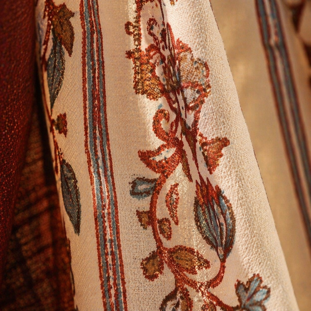 Chintz Assorted Set Off-White, Navy and Brick Red Cotton Curtains, The Draped Window. Handmade in India by House of Taraasha.