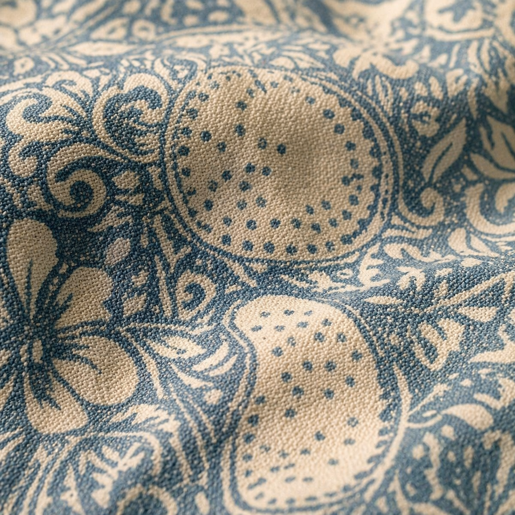 Marigold Ivory and Navy Bedsheet, The Linen Room. Handmade in India by House of Taraasha.