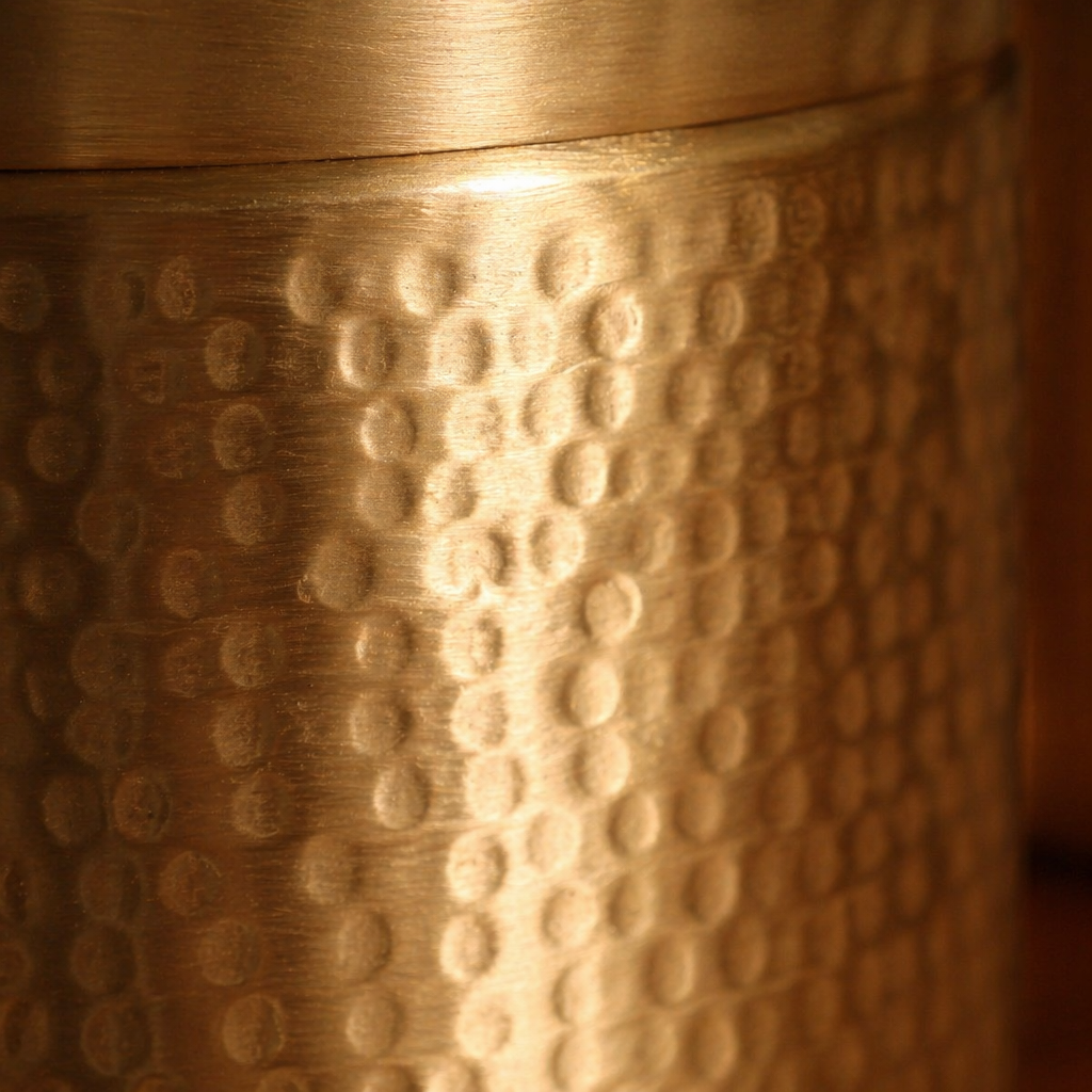 Moradabad Hammered Pure Brass Dabba, Large, The Brass Atelier. Handmade in India by House of Taraasha.