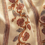 Chintz Sheer Off-White, Brick Red and Navy Striped Floral Curtain, The Draped Window. Handmade in India by House of Taraasha.