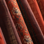 Chintz Assorted Set Brick Red, Ivory and Navy Cotton Curtains, The Draped Window. Handmade in India by House of Taraasha.