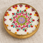 Mandala Soy Wax Candle in a Brass Urli, 5 in, close-up of the wax top