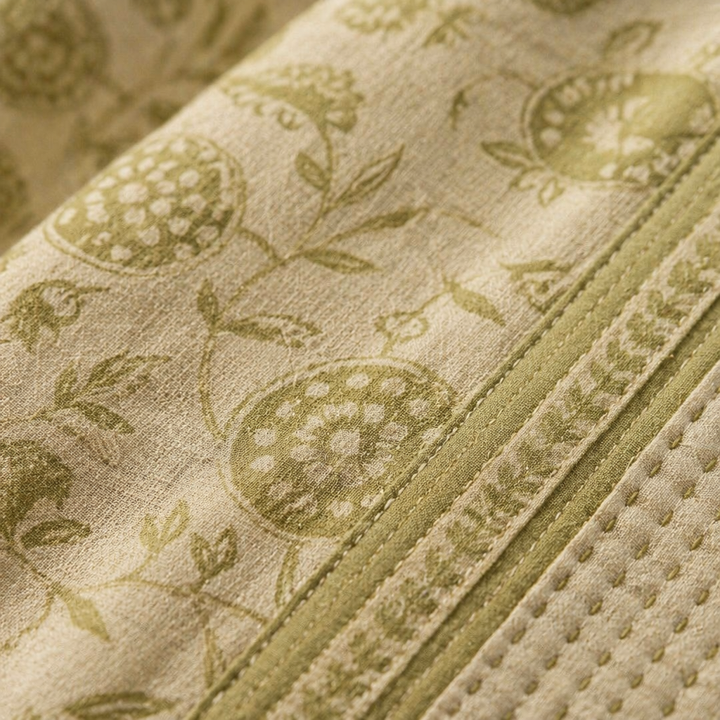 Marigold Sage Green and Off-White Bedsheet, The Linen Room. Handmade in India by House of Taraasha.