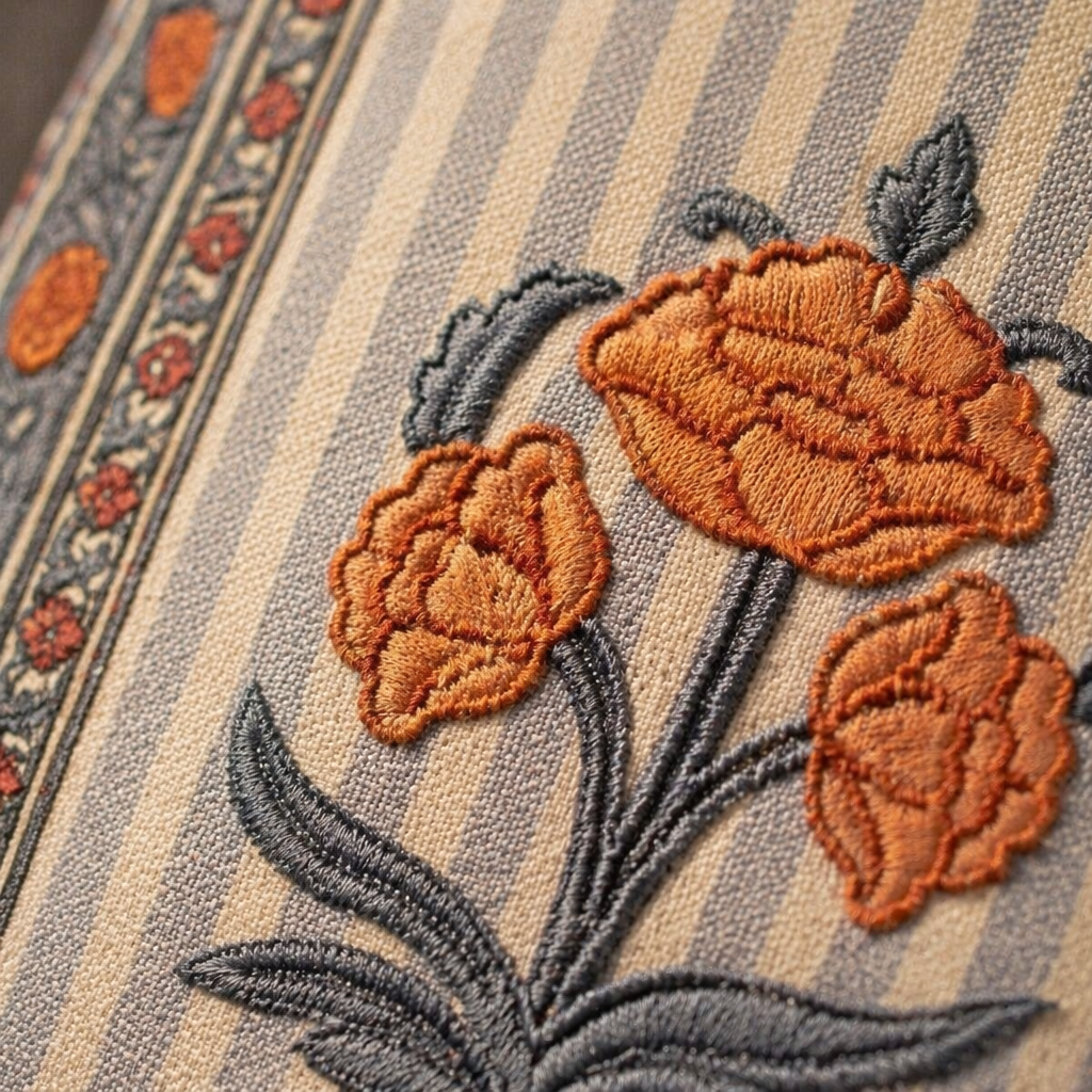 Blue and Dusty Pink Royal Courtyards Floral Cushion Cover, The Living Room. Handmade in India by House of Taraasha.