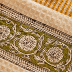 Marigold Pattern Hand Block-Printed Cotton Towels, The Linen Room. Handmade in India by House of Taraasha.