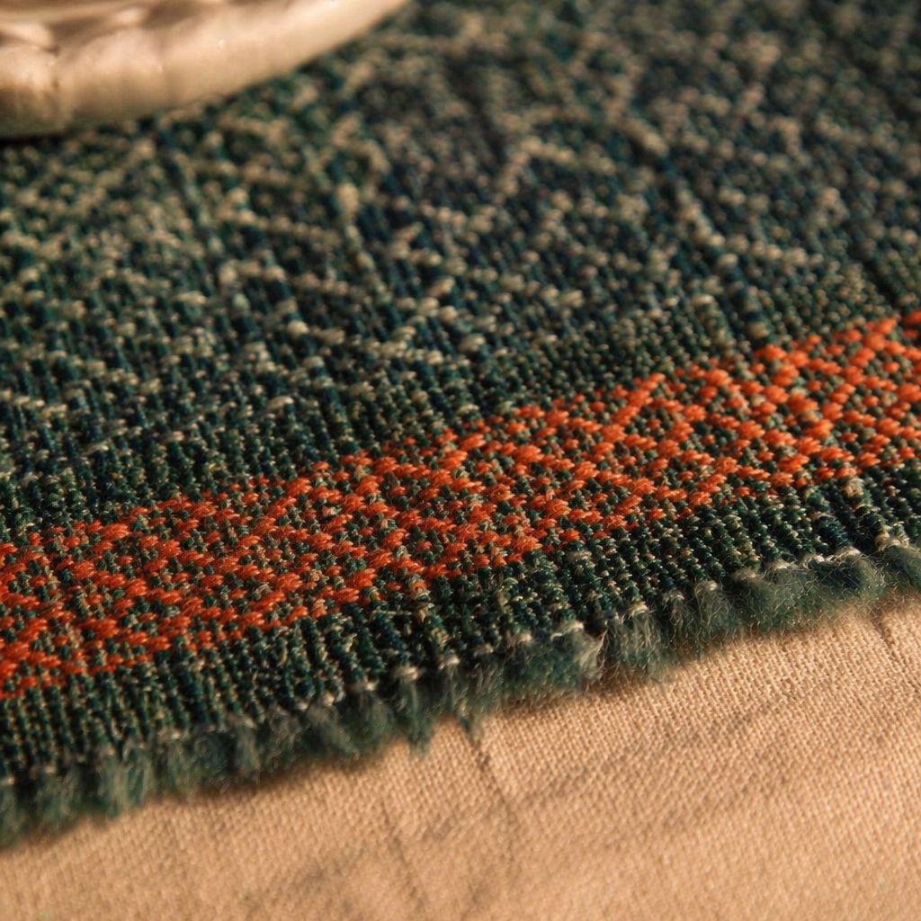Teal Handwoven Grass Table Mat, The Gathered Table. Handmade in India by House of Taraasha.
