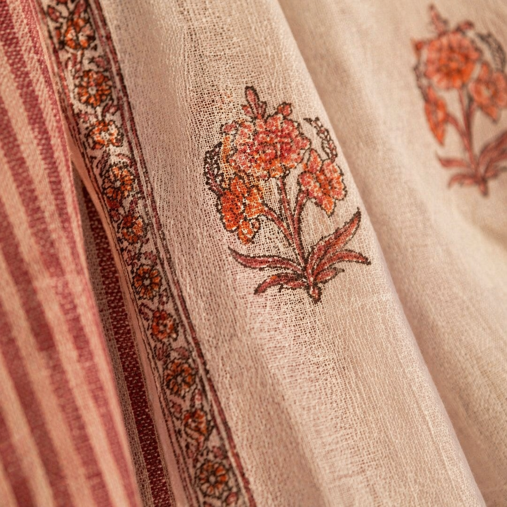 Royal Courtyards Dusty Pink & Off-White Woven-Sheer Set of Three, The Draped Window. Handmade in India by House of Taraasha.