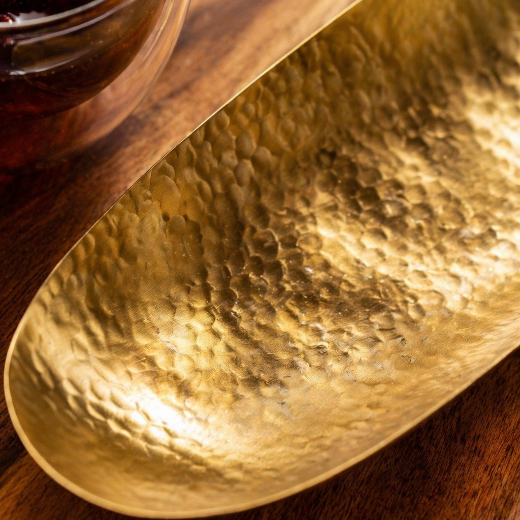 Moradabad Hammered Brass Serving Tray Platter, The Brass Atelier. Handmade in India by House of Taraasha.