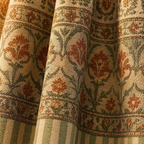 Green and Dusty Pink Floral Stripe Cotton Door Curtain, The Draped Window. Handmade in India by House of Taraasha.