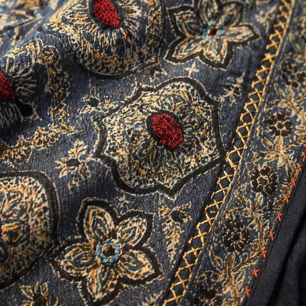 Ajrakh Block-Printed Runner Indigo and Green, The Gathered Table. Handmade in India by House of Taraasha.