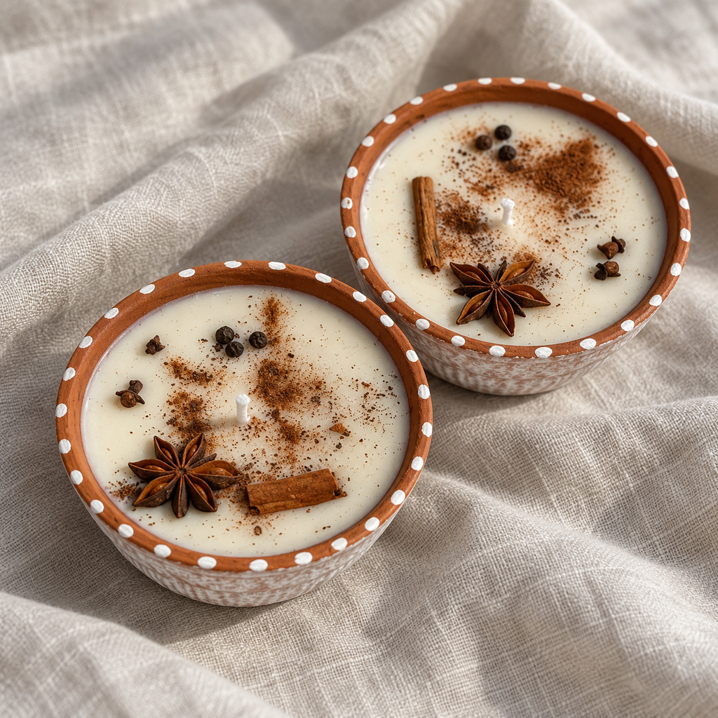Whole-Spice Soy Wax Candles in Terracotta, Set of 2, close-up of the wax top