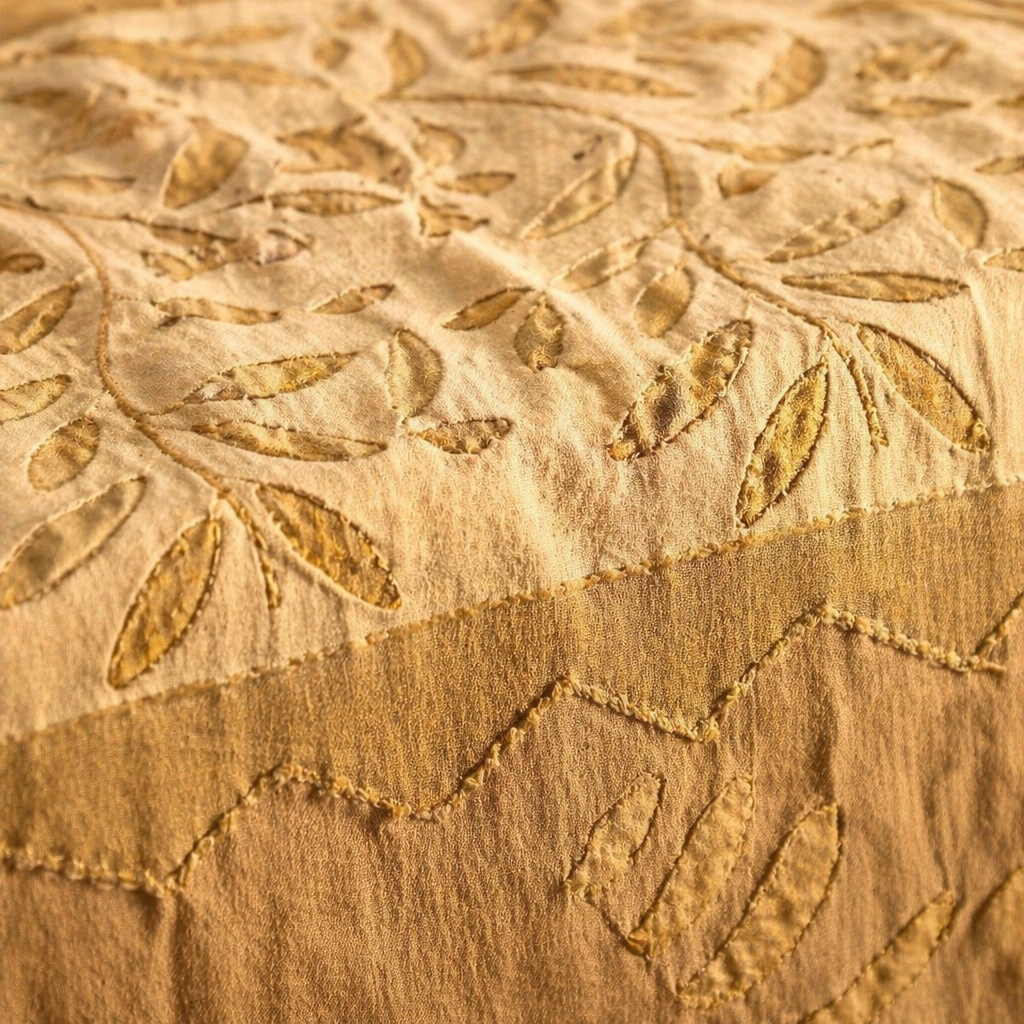 Applique Cutwork Runner Off-White and Taupe, The Gathered Table. Handmade in India by House of Taraasha.