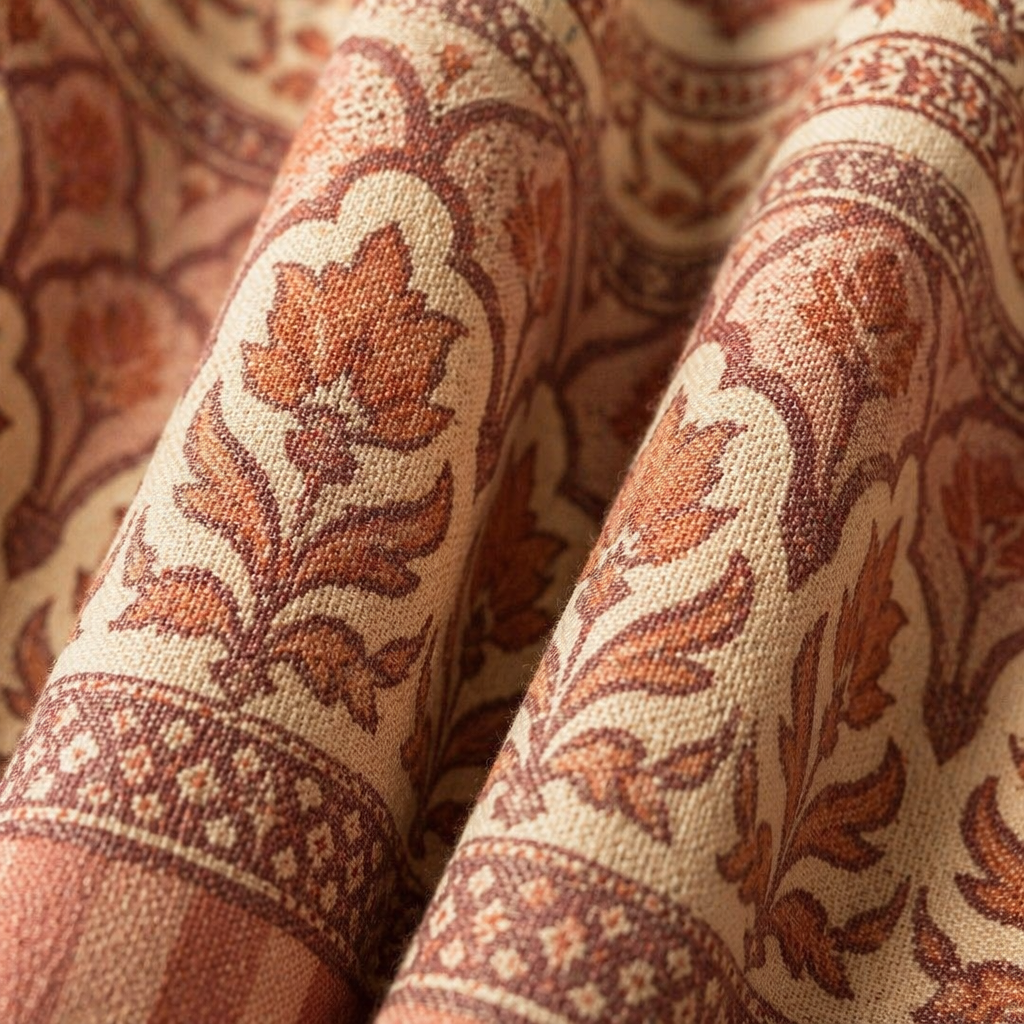 Dusty Pink and Off-White Floral Stripe Cotton Door Curtain, The Draped Window. Handmade in India by House of Taraasha.