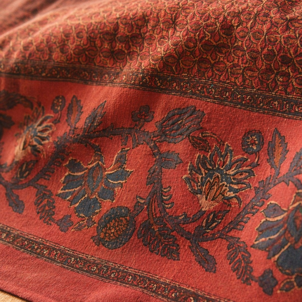 Chintz Navy Blue and Brick Red Bed Cover, The Linen Room. Handmade in India by House of Taraasha.