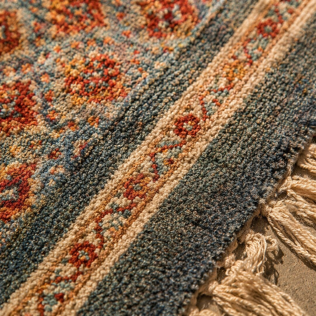 Blue and Dusty Pink Royal Courtyards Floral Rug, The Woven Floor. Handmade in India by House of Taraasha.