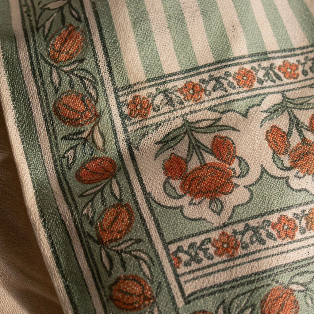 Royal Green & Pink Pure Cotton Table Runner, The Gathered Table. Handmade in India by House of Taraasha.