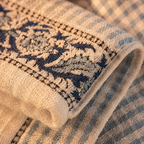 Evergreen Floral White and Blue Block-Printed Towels, The Linen Room. Handmade in India by House of Taraasha.