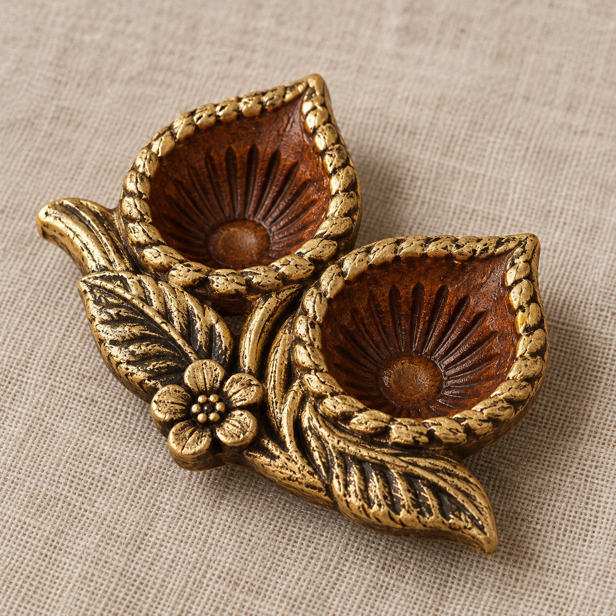 Patti: Twin Leaf Terracotta Diyas, Set of 12 or 8