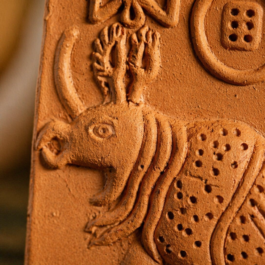 Harappan Seal Terracotta Rhinoceros Replica, The Art Wall. Handmade in India by House of Taraasha.